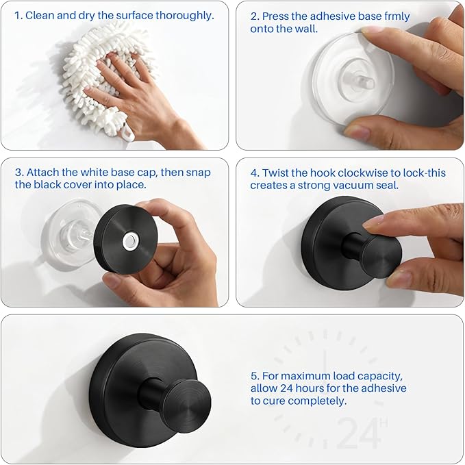 Suction Cup Hooks Stainless Steel Shower Hooks No Drill Towel Hooks Removable Wreath Hanger for Front Door, Bathroom Wall, Kitchen, Glass, Mirror (2 Pack)