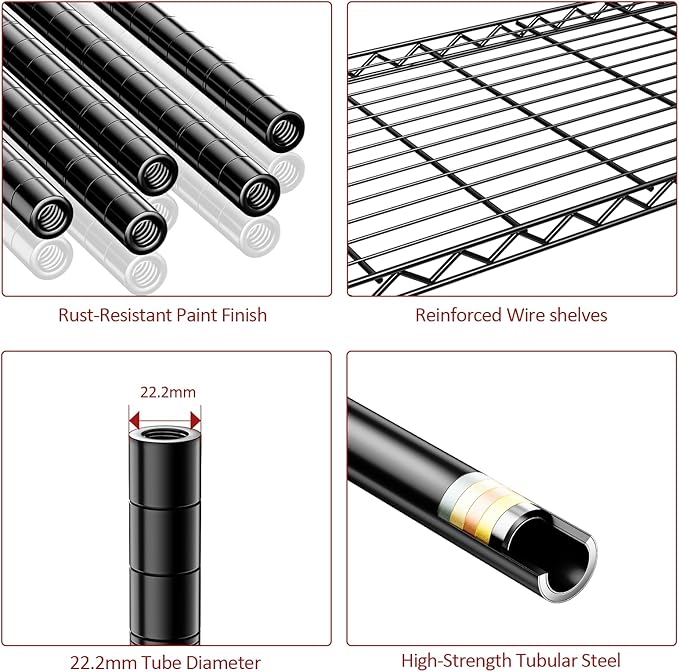 IZEUK 1750 LBS Garage Shelving Wide Storage Shelves Metal Shelves Heavy Duty Adjustable Utility Shelf Rack (Black, 5 Tier, 15.7" D x 45.3" W x 70.9" H)