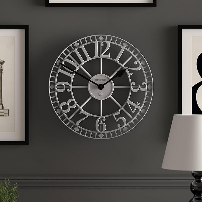 NEWGATE® Warehouse Wall Clock | Skeleton Clock | 16 inch | Clockwork Gray with Black Hands | Contemporary Vintage Style for Kitchen, Living Room or Office