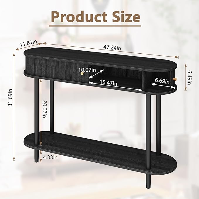 ARTPOWER Modern Entryway Table with Wood Tambour Door, Accent Behind Couch Sofa Console with Storage, Fluted Side Table for Hallway, Living Room, Foyer, Black