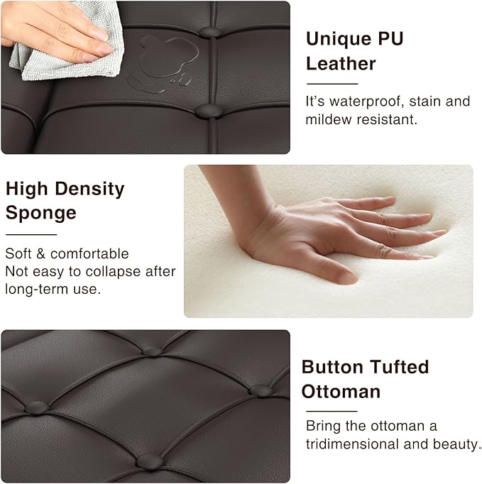 Square Leather Ottoman with Storage, Faux Leather Coffee Table with Lift Top,Large Upholstered Footrest Stool Toy Box Storage Bench for Bedroom Living Room, Chocolate