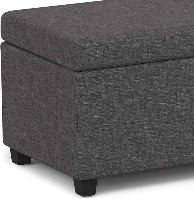 SIMPLIHOME Avalon 54 inch Wide Contemporary Rectangle Extra Large Storage Ottoman Bench in Slate Grey Polyester linen fabric, Assembled, For the Living Room, Entryway and Family Room