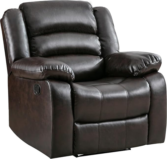 ANJ Manual Recliner Chair, Breathable Faux Leather Reclining Chairs with Overstuffed Arm and Back, Living Room Single Sofa Recliners (Dark Brown)