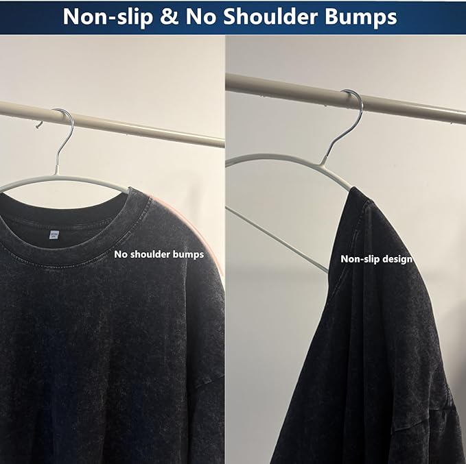 16.5 Inch Ivory No Shoulder Bumps No Mark Non-Slip Rubber Coated Contour Meta Hanger for Sweater T-Shirt Suit Coat Uniform with Pants Bar Pack of 10