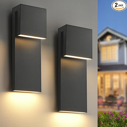 Modern Large Outdoor Wall Lights Integrated LED Outdoor Wall Sconces Lighting, Contemporary Exterior Lighting Fixtures Outside Wall Mount Lights for House Porch Front Door Garage, Matte Black 2 Pack