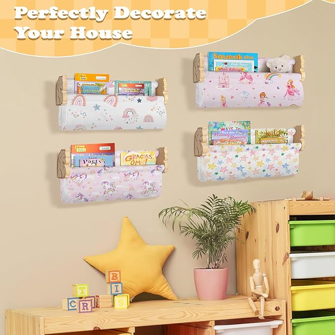 Floating Book Shelves for Wall Set of 4 Wood Nursery Bookshelves for Kids Room 16.9 Inch Kids Bookshelf for Books Toys and Decor,Wall Mounted Storage for Baby Boys Girls Bedroom Living Room