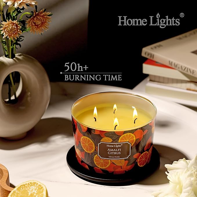 HomeLights 4-Wick Candles for Home Scented - 18oz Soy Wax Blend Candle Long-Lasting Fragrance, Eclectic Mixed Styles Home Decor and Housewarming Gifts, Amalfi Citrus