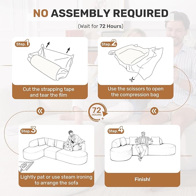 114 Inch Boneless Couches for Living Room,Modern Modular Sectional Sofa with Chaise,L-Shape Cloud Sectional Couch,No Assembly Required,Green