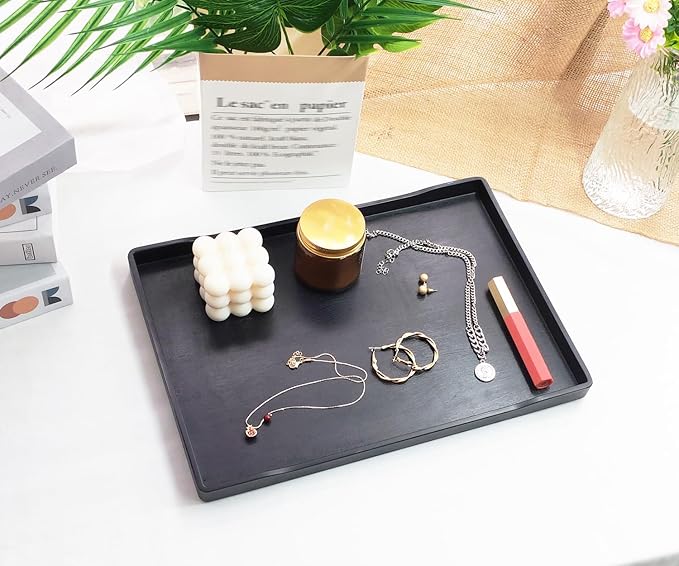Black Serving Tray (13.5 x 9.6 inch) for Serving Accessory, Spa, Coffee, Drinks, Tea, Bar, Party, Seasoning, Perfume and Display Use.