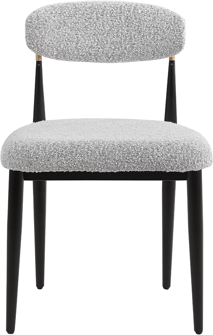 Morden Fort Modern Dining Chairs Set of 6, Boucle Upholstered Kitchen Chairs with Open Back and Black Metal Frame for Dining Room, Kitchen and Reception