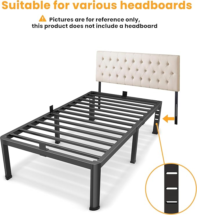 18 Inch Twin Size Metal Platform Bed Frame with Round Corners, Storage Space Under High Bed Frame-Heavy Duty Steel Slats Support, Noise Free - Easy Assembly - No Box Spring Needed
