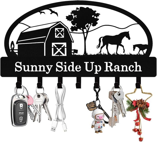Personalized Deer Forest Key Holder Wall Mount, Custom Metal Key Holder for Wall with Name, Custom Keys Rack Hanger with Hooks for Entryway, Front Door, Hallway, Living Room, Kitchen