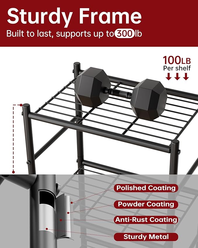 2-Pack Storage Shelves - 3-Tier Metal Wire Shelf Organizer, Slim Shelf Rack with Adjustable Feet for Laundry Room, Kitchen, Garage Organization, 18.2" x 12.3" x 30.4", Black