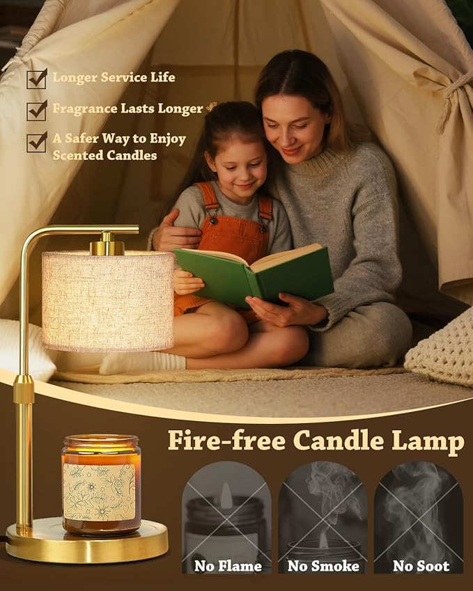 Candle Warmer Lamp with Timer Dimmer, Height Adjustable Candle Wax Warmer Candle Lamp for Jar Candles with 2 Bulbs, House Warming Gift for Home Room Decor, Birthday Gifts for Women Mom (Gold)