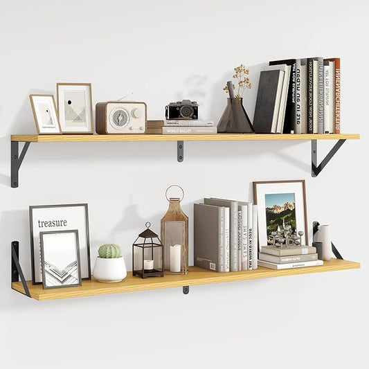 Axeman 40 Inch Floating Shelves | 8 Inch Deep Oak Wall Shelves Set of 2 | 39.4W x 8D Rustic Wood Shelves for Bookshelf Living Room Bedroom Home Office Bathroom