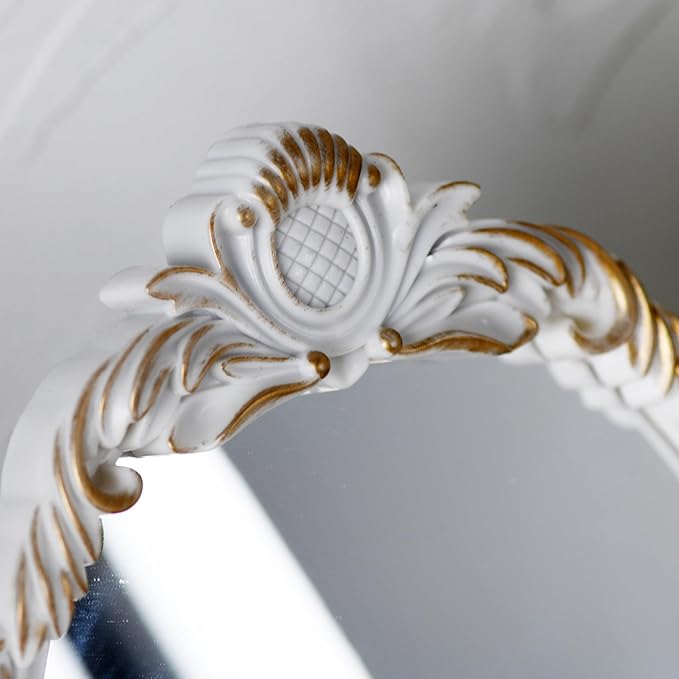 Vintage Vanity Makeup Mirror,Decorative Baroque Table Standing Mirror (White)