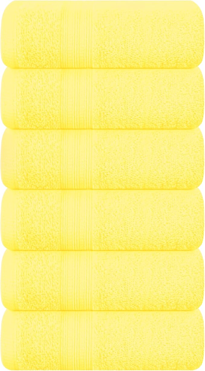 BOUTIQUO Ultra Soft Cotton 6 -Piece Hand Towel Set 16x24 Inch, Ideal for use in Bathroom, Kitchen, Gym, Spa & General Cleaning, Compact & Lightweight Multi Purpose Hand Towels - Lime Yellow