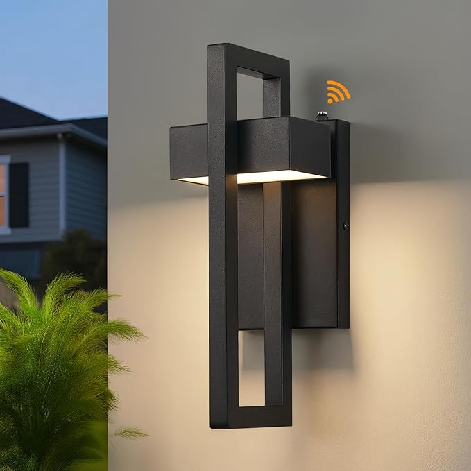 tewei LED Outdoor Wall Sconce Dusk to Dawn Outdoor Lighting, Modern Exterior Lighting Fixtures, Black LED Front Porch Lights Outside Wall Mount Lights for House, Hallway, Warm White 3000K, 1 Pack