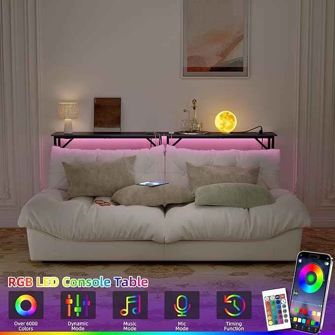 Narrow Console Table with Led Light and Charging Station，29.5" Small Entryway Table，Display Table，Entryway Hallway Thin Sofa Table Behind Sofa, Small Spaces, Living Room, Black