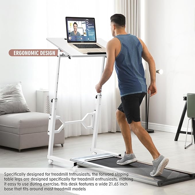 Small Standing Desk with Wheels, Portable Treadmill Desk, Rolling Desk Adjustable Height for Laptop, Mobile Standing Table for Walking Pad, Bedside Table