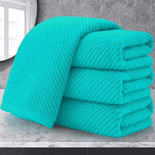 VOOVA & MOVAS Bathroom Hand Towels Set of 4, Large 18"x28" - 100% Cotton | Quick Dry | Light Weight | Thick | Soft | Absorption, Luxury Hand Towels for Showering, Turquoise Bathroom Decor