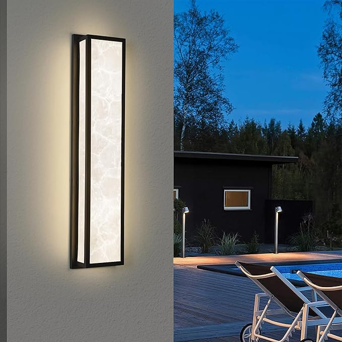 Outdoor Wall Light LED 32W, Modern Exterior Wall Sconce with Resin Shade - 32.8in Rectangle Waterproof Porch Lighting Fixture IP65 for Garage,Front Door,Patio