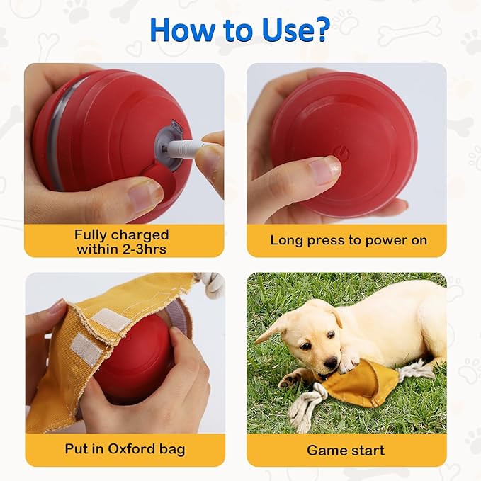 Interactive Dog Balls with Motion Activated, Wicked Ball Squeaky Dog Toy Oxford Bag Keep Dogs Busy (Red Ball)
