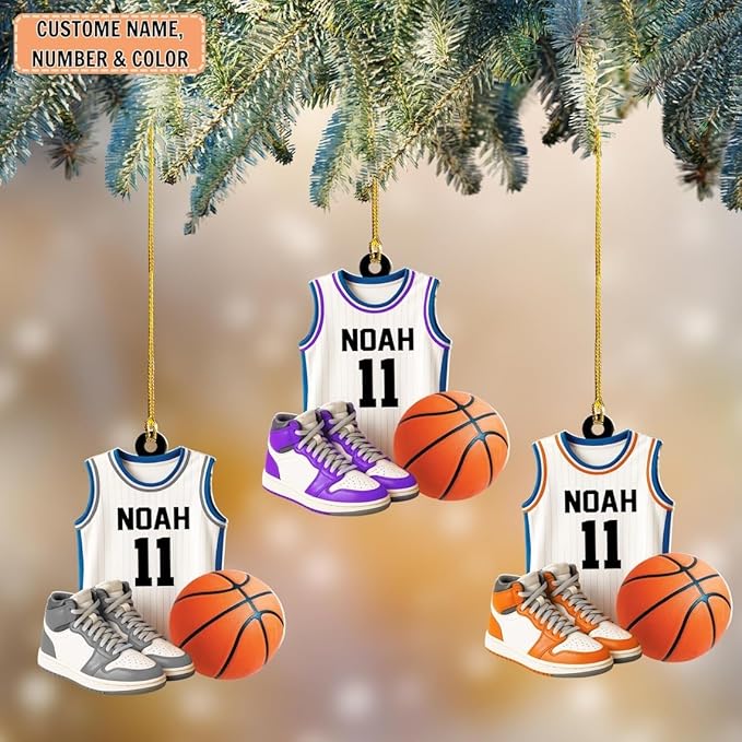 Famitrendz Custom Basketball Christmas Ornaments 2025, Custom Name Basketball Acrylic Christmas Tree Decorations, 2D Flat Baller Ornaments for Tree 02