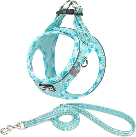 Mercano Soft Mesh Dog Harness and Leash Set, No-Chock Step-in Reflective Breathable Lightweight Easy Walk Vest Harnesses with Safety Buckle for Small Dogs, Cats (Light Blue, S)
