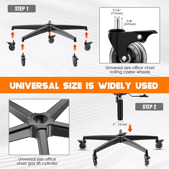 Office Chair Base Replacement (3300 lbs) - Heavy Duty Alloy Office Chair Base Replacement, Universal Gas Cylinder and Caster Socket