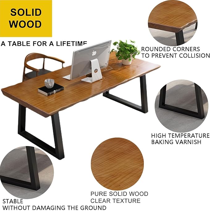 Modern Solid Wood Executive Desk – Spacious and Minimalist Home Office Workstation Perfect for Writing and Professional Use (Light Brown, 70.87in)