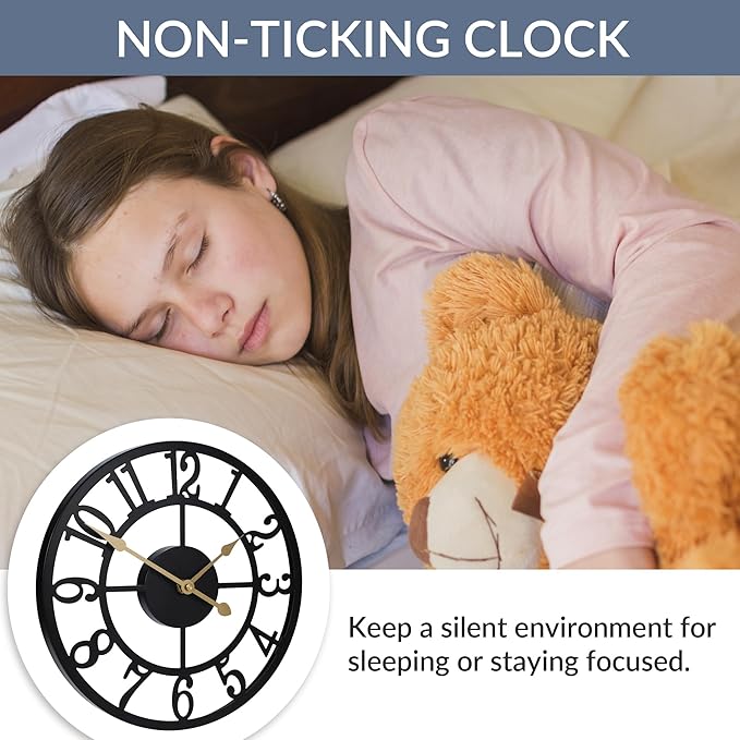 LEIKE Arabic Numeral Wall Clock 12IN Battery Operated Black, Silent Non Ticking, Wall Clocks for Living Room Decor, Small Classic for School, Office, Home, Kitchen, Bedroom