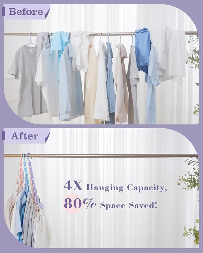 Space Saving Hangers for 48 Clothes, Reinforced Collapsible Hangers with 360° Swivel Hook, Hanger Hooks Space Saver for Closet Organizers and Storage, Dorm Room Essentials, Fully Assembled, Colorful