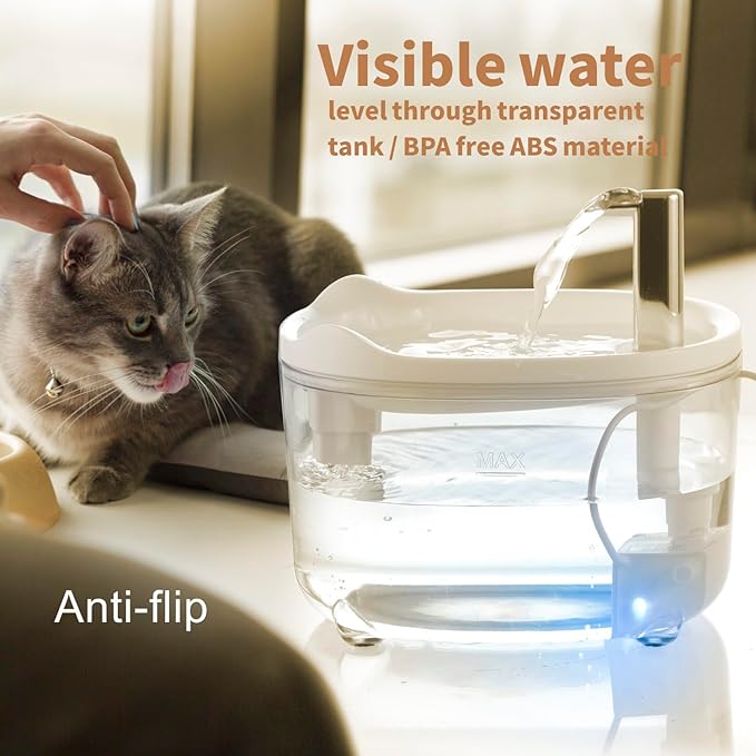 Cat Water Fountain - Automatic 50oz Pet Water Fountain for Cats Kitten Dogs, Pet Water Dispenser for Drinking with Silent Pump (Clear & White)