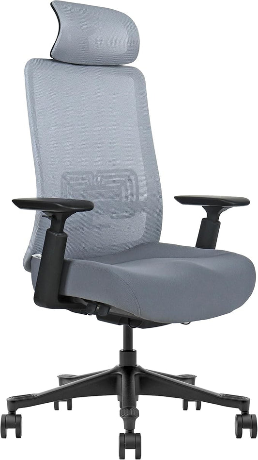 Mesh Office Chair with Headrest – Ergonomic Office Chair with Lumbar Support, Adjustable 3D Arms & Soft Seat – Holds Up to 330lbs (Gray)