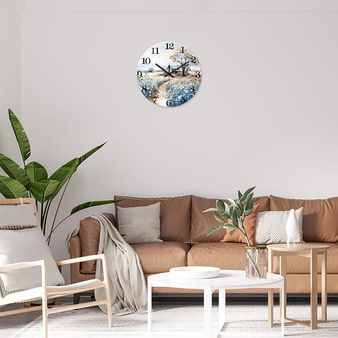 XNM Kitchen Wall Clocks Battery Operated 14 Inch Blue Wall Clock Silent Wood Farmhouse Clock for Wall(No Solid Wood, It is with MDF Material)