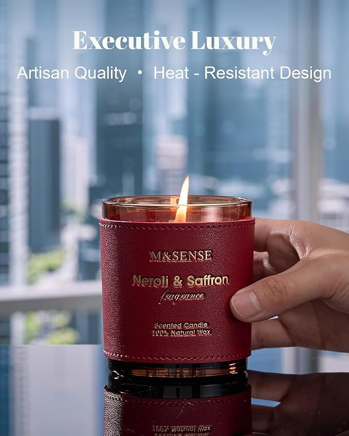 M&SENSE Neroli Saffron Scented Candles-Vegan Soy Wax, No Toxin 10oz 42-Hour Long Burning Time, Fall Winter Cozy Stress Relief Candle for Home Fragrance, Thanksgiving Christmas Housewarming Gift