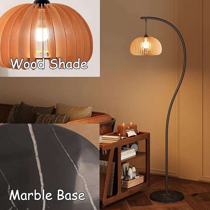 MIXL-Black Gooseneck Floor Lamp,Wood Reading Tall Lamp with 3-Color Temperature,Farmhouse Style Floor Light for Living Room Bedroom and Study Room