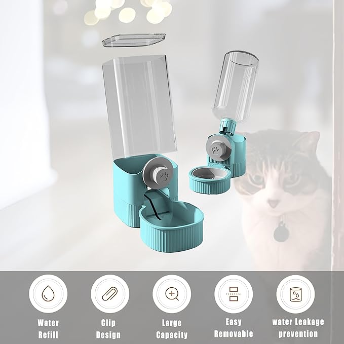 Hanging Automatic Bunny Feeder & Water Dispenser Set - gravitydesign Food Bowl and Waterer for Rabbits, Guinea Pigs, Chinchillas，Food Water Bowl, Small Animals Feeder for Cages