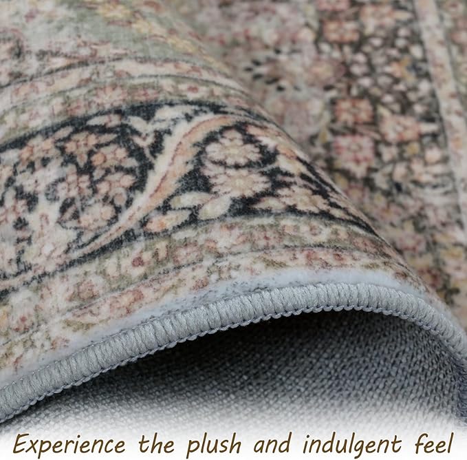 Area Rug 2x3 Distressed Small Entryway Rug Vintage Doormat Faux Wool Non-Slip Washable Low-Pile Floor Carpet for Indoor Front Entrance Kitchen Bathroom…