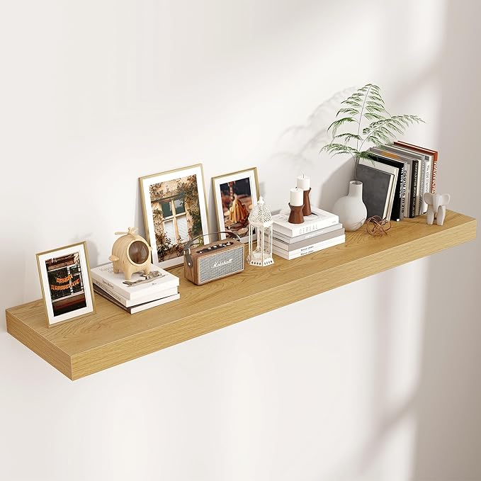 Floating Shelves for Wall, 55 Inch Wide x 12 Inch Deep Floating Shelves, Long Wood Floating Wall Shelf Shelves for Living Room Bathroom Bedroom Kitchen Home - (Oak, 55" W x 12" D x 2" H)