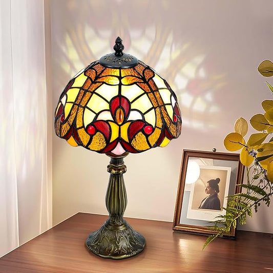 Grand 8-Inch Tiffany Style Table Lamp,Handcrafted Baroque Stained Glass Lamp with LED Bulb,Elegant Tiffany Lamps for Living Room, Office, Bedroom Decor.