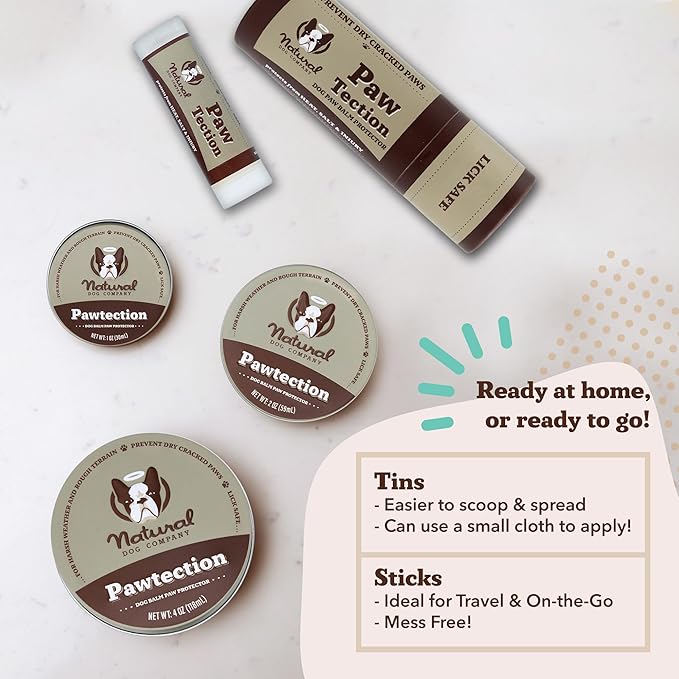 Natural Dog Company Paw Balm & Wax Bundle, Paw Soother + PawTection, Protects & Heals Dry, Cracked Dog Paw Pads, Paw Pad Protector for Exteme Weather, Lick-Safe, Coconut Oil, 2oz Sticks