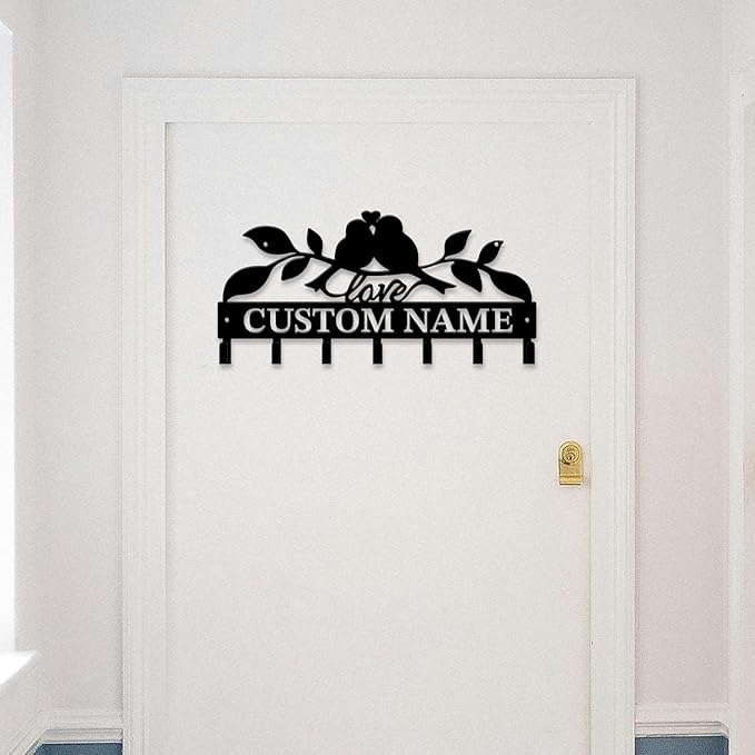 Personalized Custom Name Birds of Trees Wall Key Hooks,Metal Birds of Trees Art Clothes Hooks,Metal Birds of Trees Wall Home Storage Decorative,For Front Door, Hallway, Kitchen, Bedroom(Style E)