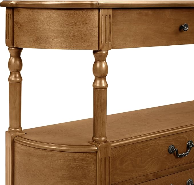 Amposei Retro Curved Entryway Console Table 43’’ Wood Half Moon Slim Entry Sofa Table with Drawers and Storage Shelf for Living Room Entrance Hallway Bedroom, Brown