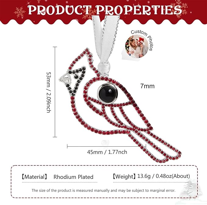 NAZENTI Personalized Christmas Ornaments with Photo Inside – Custom Cardinal 2025 Projection Pendant for Home, Custom Photo Ornaments for Christmas Tree, Xmas Decorations, Keepsakes for Grandparents