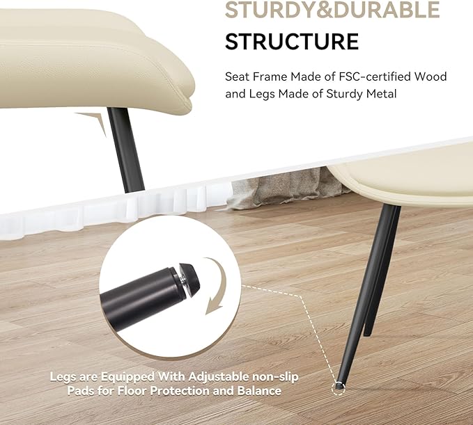 Upholstered Dining Chairs Set of 4, Modern Faux Leather Dining Room Chairs with Thick Cushion and Metal Legs, Kitchen Chairs with Back for Dining Room, Cream