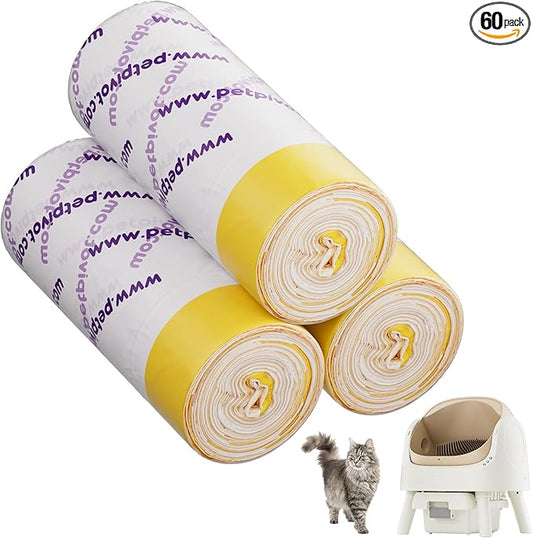 Cat Litter Box Liners 60 Pack - Compatible with Petpivot Autoscooper 11, Neakasa Drawstring Design, Heavy Duty & Leak-Proof, Replacement Waste Bags