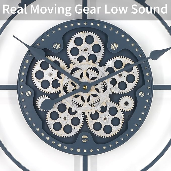 24 Inch Large Wall Clocks for Living Room Decor with Moving Gears,Large Wall Clock Industrial Steampunk,Oversized Metal Analog Wall Clocks for Farmhouse Home Battery Operated
