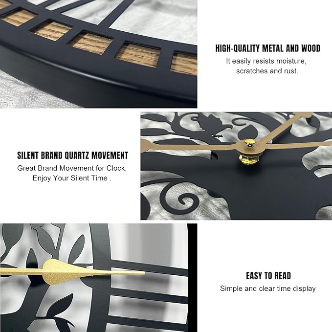 Wall Clocks for Living Room Decor - Tree of Life Big Wall Clock, Quiet and No Ticking Suitable for Wall Decor, Living Room Decoration, Kitchen Decoration (24 in)